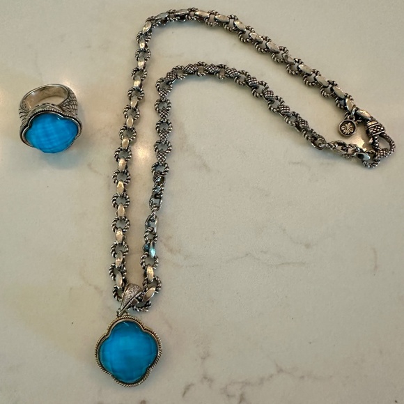 Andrea Candela silver turquoise clover pendant with diamonds. - Picture 2 of 8